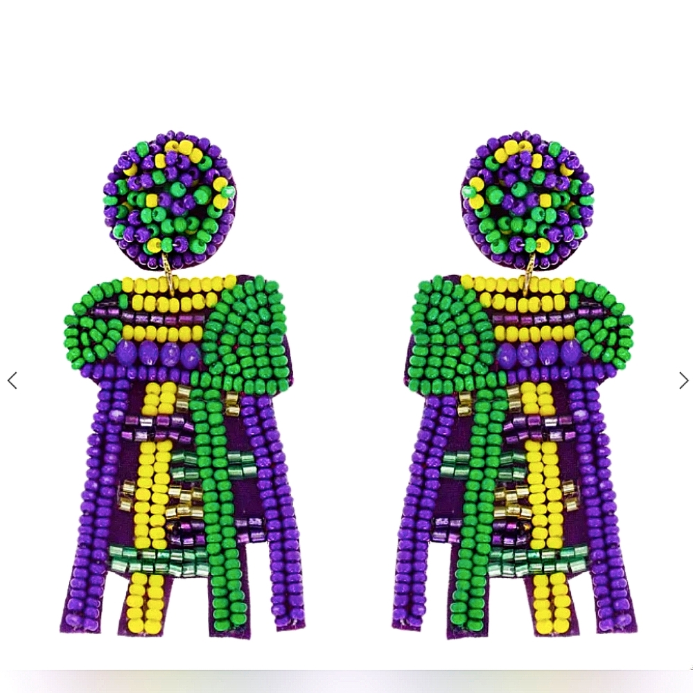 Mardi Gras Ladder earrings seed bead king cake